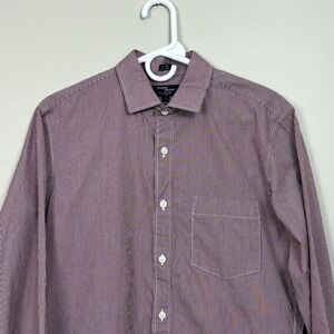 J. Crew Shirt Men 15-15.5 Burgundy White Micro Plaid Thompson Shirtings 80s 2ply